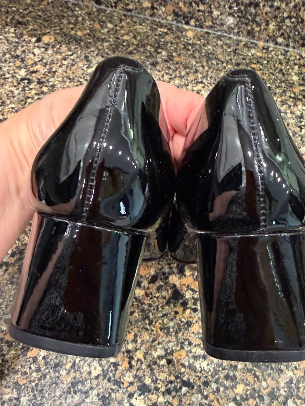 Tory Burch Gigi Black Patent Leather Block Heel Pumps with Gold Accent - Picture 2 of 8